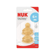 NUK First Choice Baby Bottle Latex Teats Size 2 Large Feed Hole Orthodontic Anti-Colic 6-18 Months 2 Count - Yellow