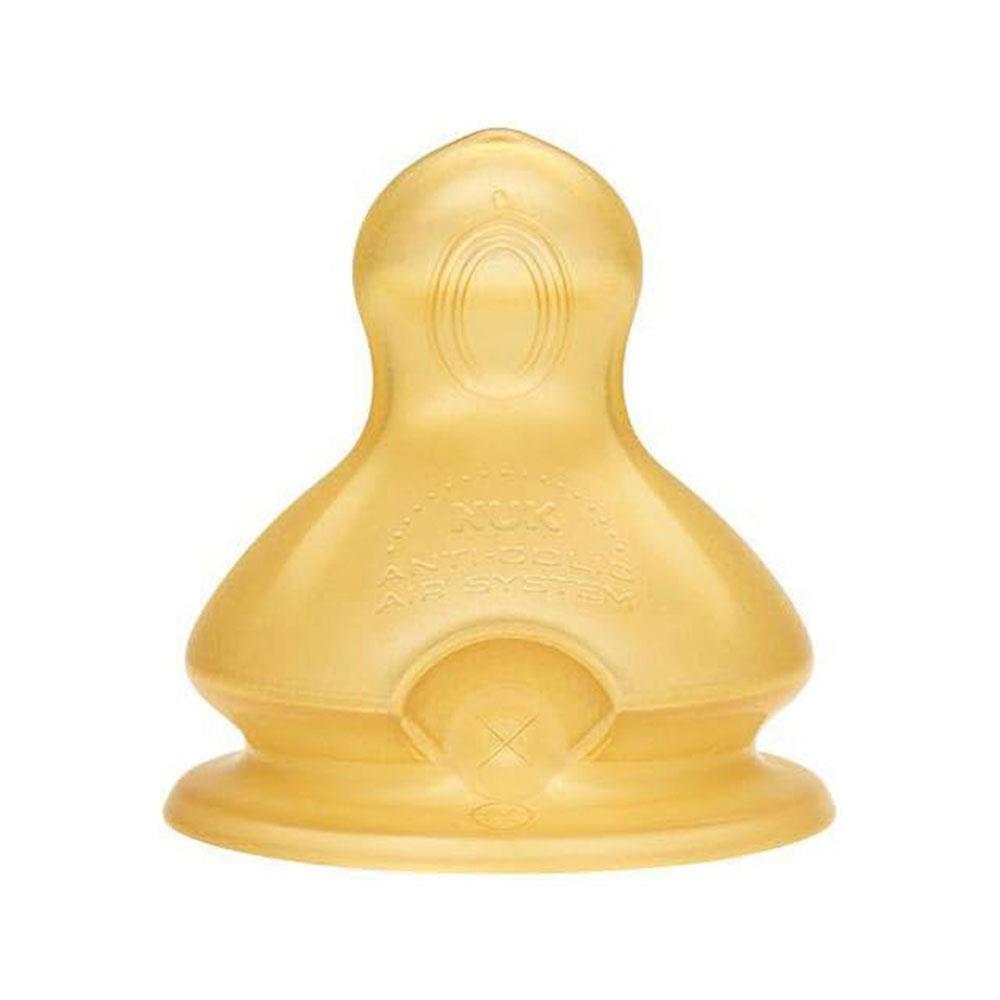 NUK First Choice Baby Bottle Latex Teats Size 2 Large Feed Hole Orthodontic Anti-Colic 6-18 Months 2 Count - Yellow