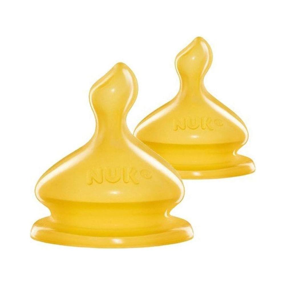 NUK First Choice Baby Bottle Latex Teats Size 2 Large Feed Hole Orthodontic Anti-Colic 6-18 Months 2 Count - Yellow