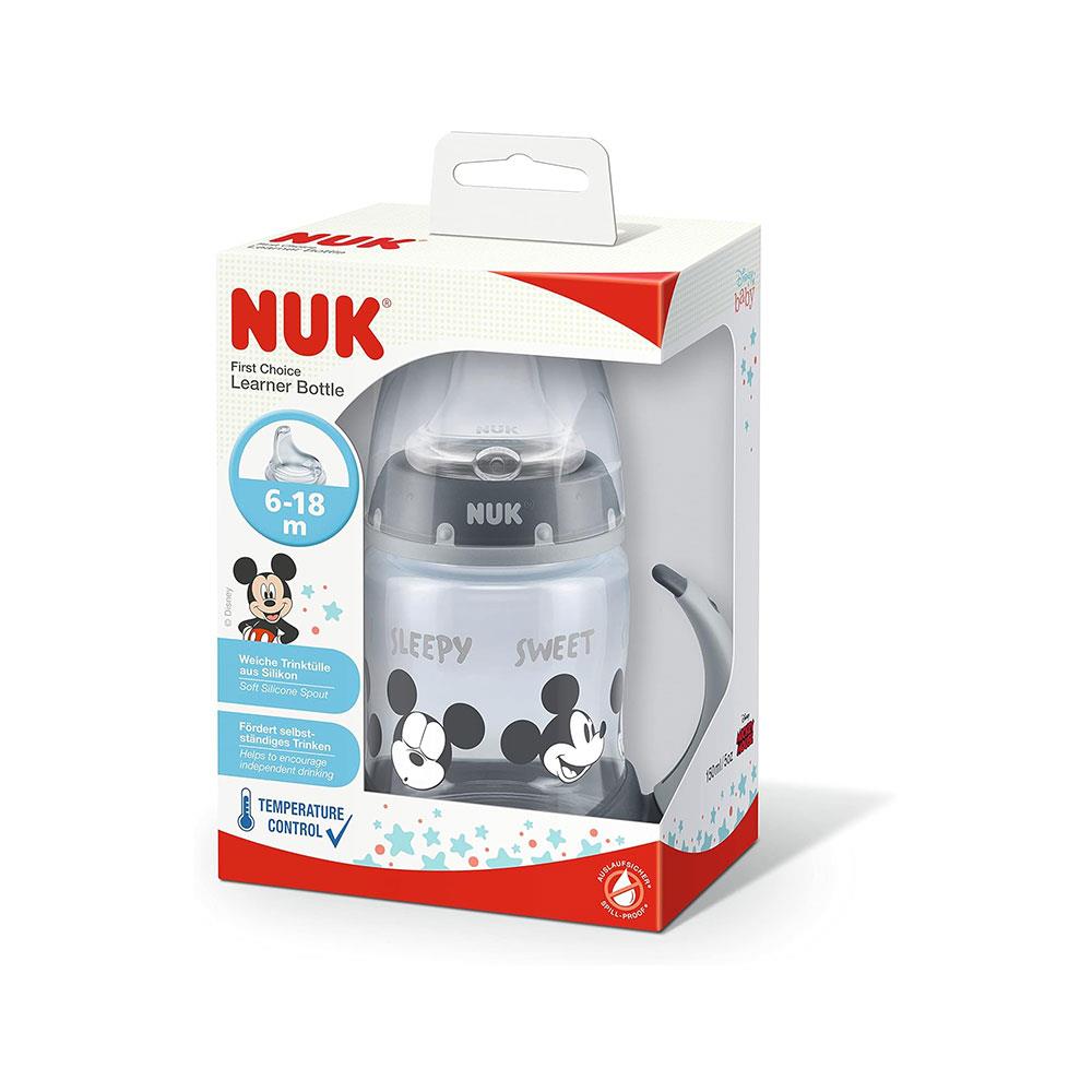 NUK First Choice Learner Bottle Cup Sippy Cup Anti-Colic Vent Disney Mickey Mouse 150ml 6-18 Months - Grey