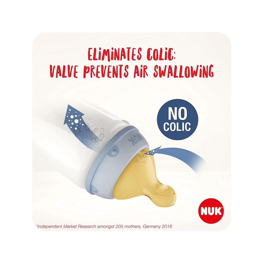 NUK First Choice+ Baby Bottles Set Temperature Control Anti Colic Vent Latex Teat 150ml 4 Pack - Beige