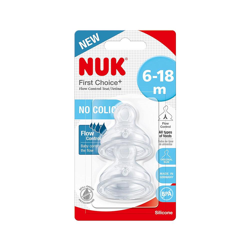 NUK First Choice+ Flow Control Silicone Baby Bottles Teat Size 2 Orthodontic Anti-Colic 6-18 Months 2 Count - Transparent