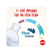 NUK First Choice+ Flow Control Silicone Baby Bottles Teat Size 2 Orthodontic Anti-Colic 6-18 Months 2 Count - Transparent
