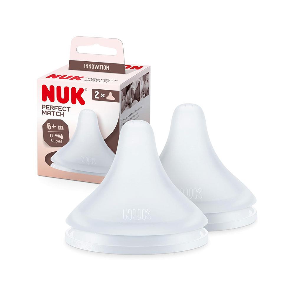 NUK Perfect Match Baby Bottle Teats Anti Colic Vent Universal Silicone 6+ Months 2 Count - White