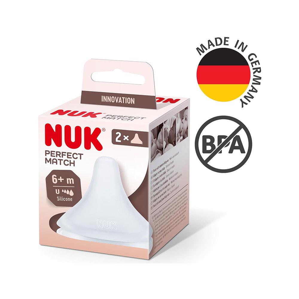 NUK Perfect Match Baby Bottle Teats Anti Colic Vent Universal Silicone 6+ Months 2 Count - White