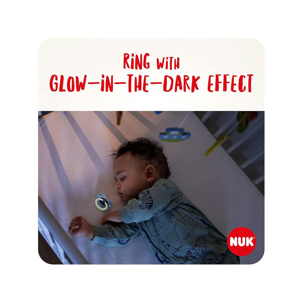 NUK Signature Night Glow-In-The-Dark Baby Soother Dummy Silicone 0-6 Months 2 Count - Blue Stars