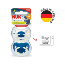 NUK Signature Night Glow-In-The-Dark Baby Soother Dummy Silicone 0-6 Months 2 Count - Blue Stars