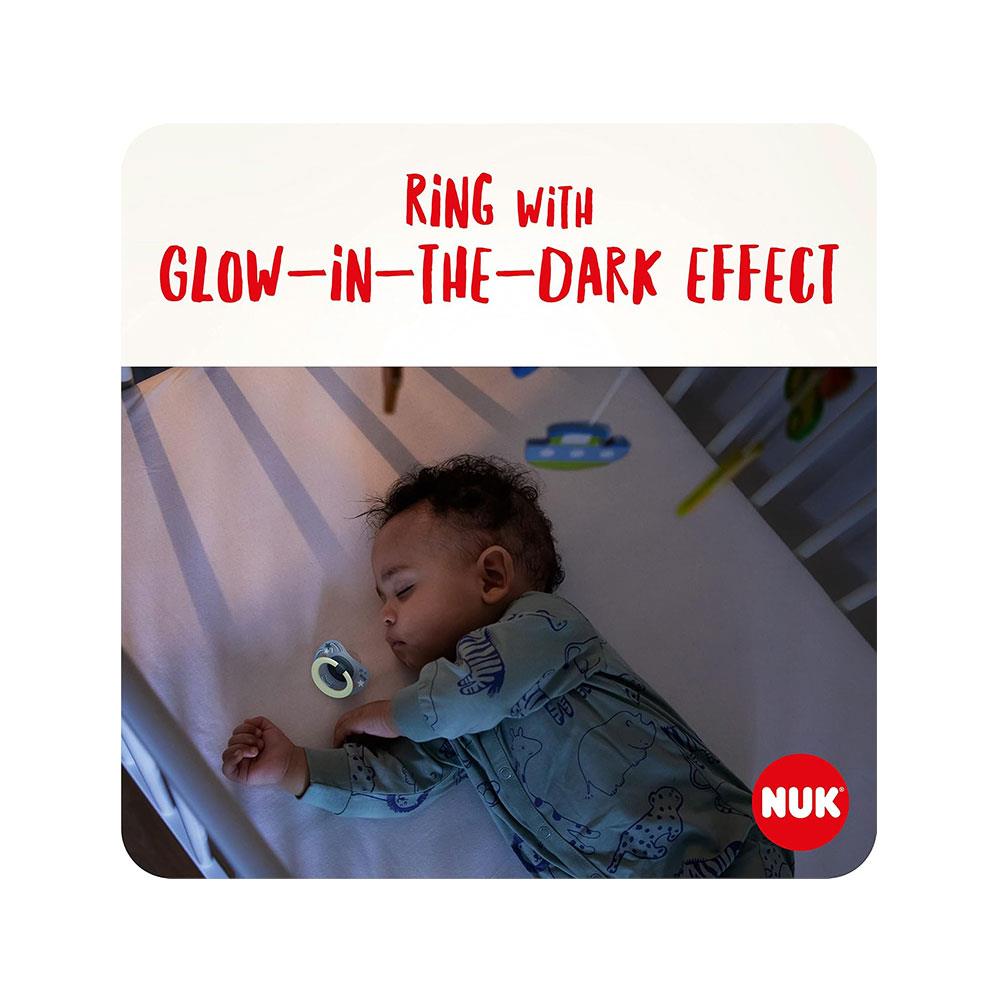 NUK Signature Night Glow-In-The-Dark Baby Soother Dummy Silicone 0-6 Months 2 Count - Red Hearts Secondary image
