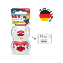 NUK Signature Night Glow-In-The-Dark Baby Soother Dummy Silicone 0-6 Months 2 Count - Red Hearts