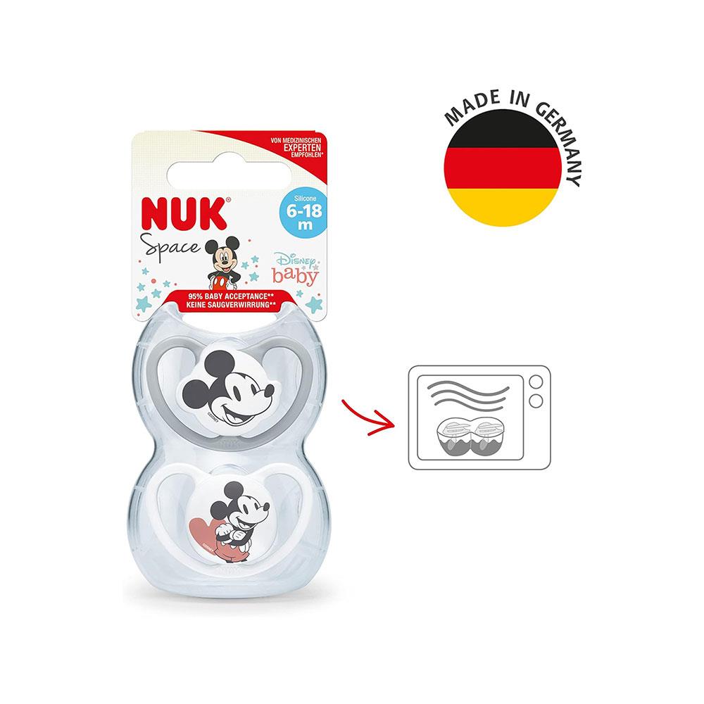 NUK Space Disney Baby Soother Dummy Silicone 6-18 Months 2 Count - Mickey Mouse
