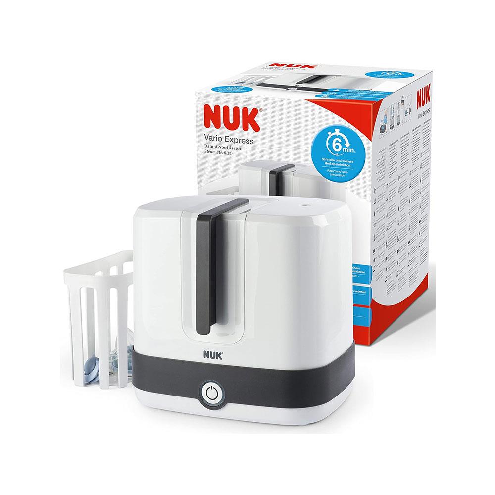 Nuk Vario Express Steam Steriliser Up To 6 Baby Bottles & Accessories In 6 Minutes Removable Basket & Poles - White Main image