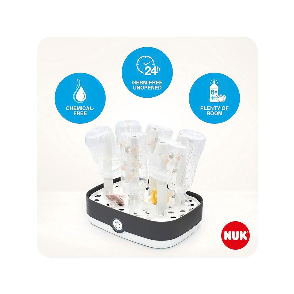 Nuk Vario Express Steam Steriliser Up To 6 Baby Bottles & Accessories In 6 Minutes Removable Basket & Poles - White