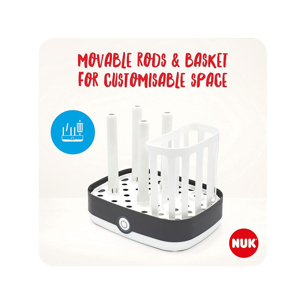 Nuk Vario Express Steam Steriliser Up To 6 Baby Bottles & Accessories In 6 Minutes Removable Basket & Poles - White
