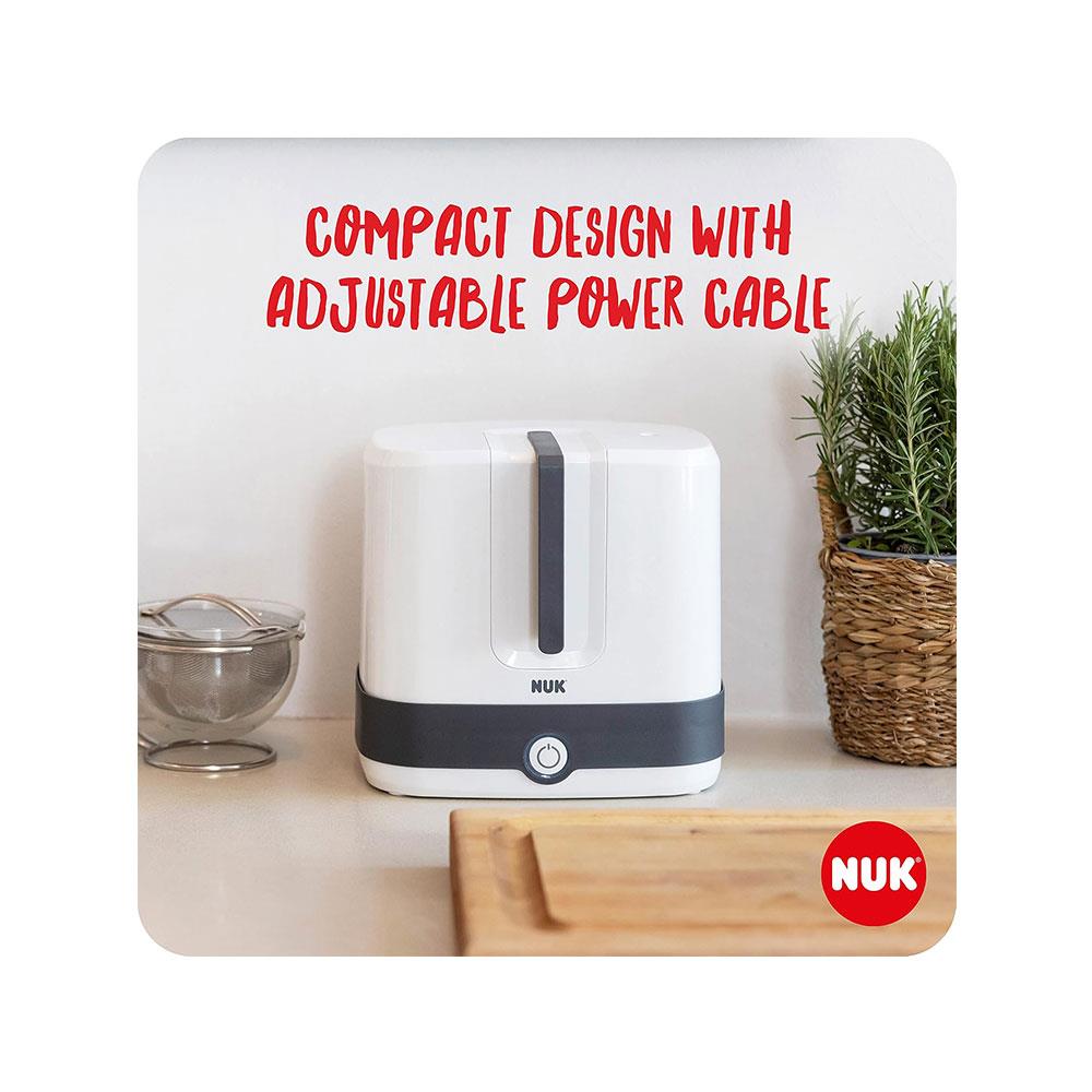 Nuk Vario Express Steam Steriliser Up To 6 Baby Bottles & Accessories In 6 Minutes Removable Basket & Poles - White