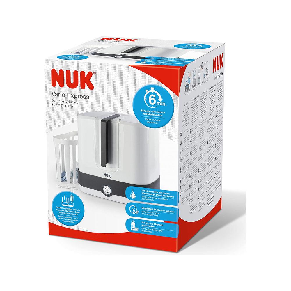 Nuk Vario Express Steam Steriliser Up To 6 Baby Bottles & Accessories In 6 Minutes Removable Basket & Poles - White