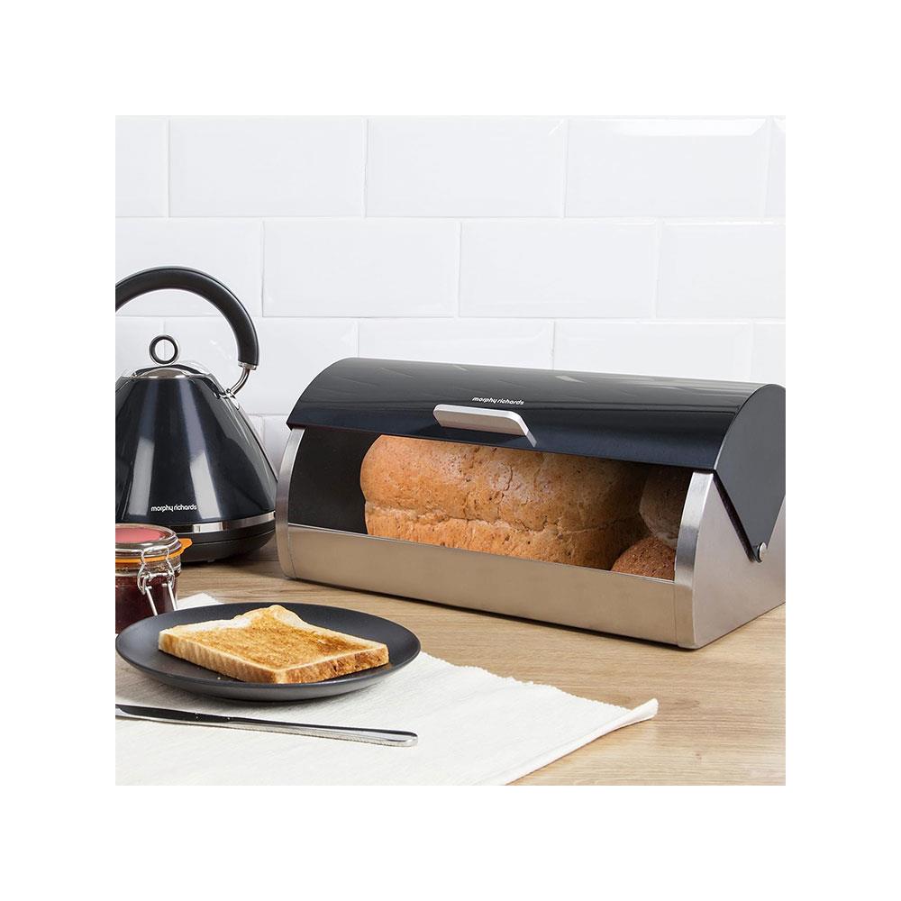 Morphy Richards Accents Roll Top Bread Bin Stainless Steel - Black