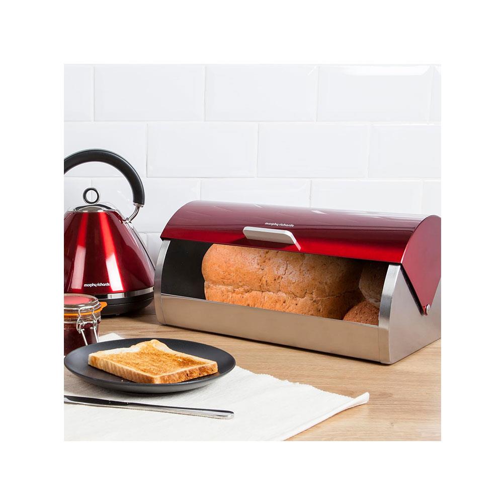 Morphy Richards Accents Roll Top Bread Bin Stainless Steel - Red