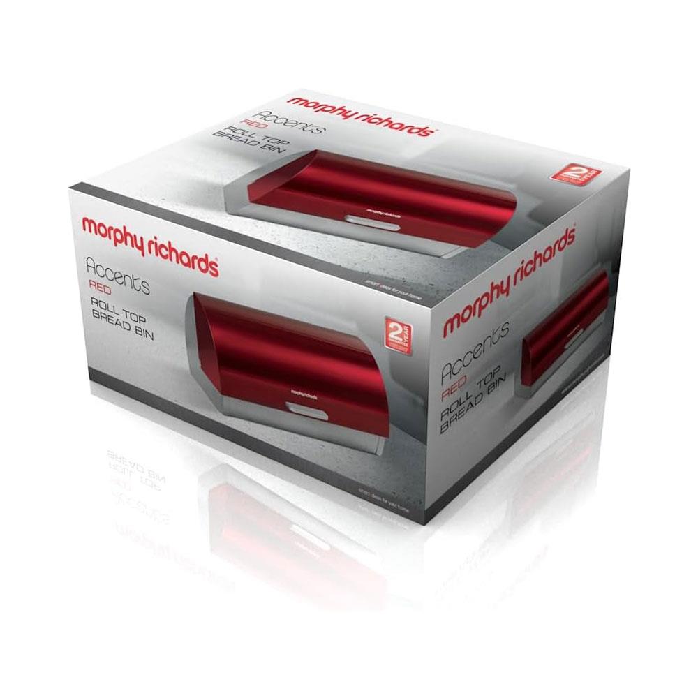 Morphy Richards Accents Roll Top Bread Bin Stainless Steel - Red