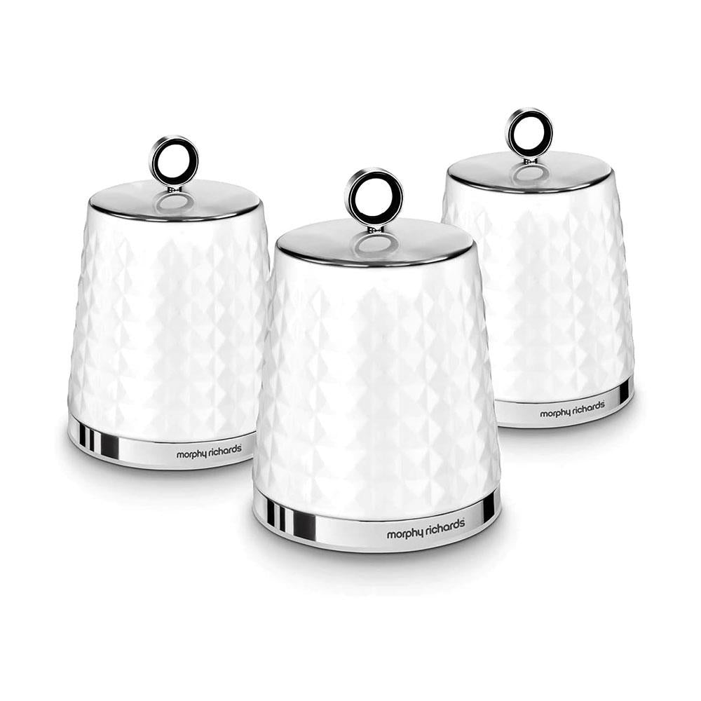 Morphy Richards Dimensions Kitchen Storage Canisters Set of 3 Stainless Steel Round - White Main image
