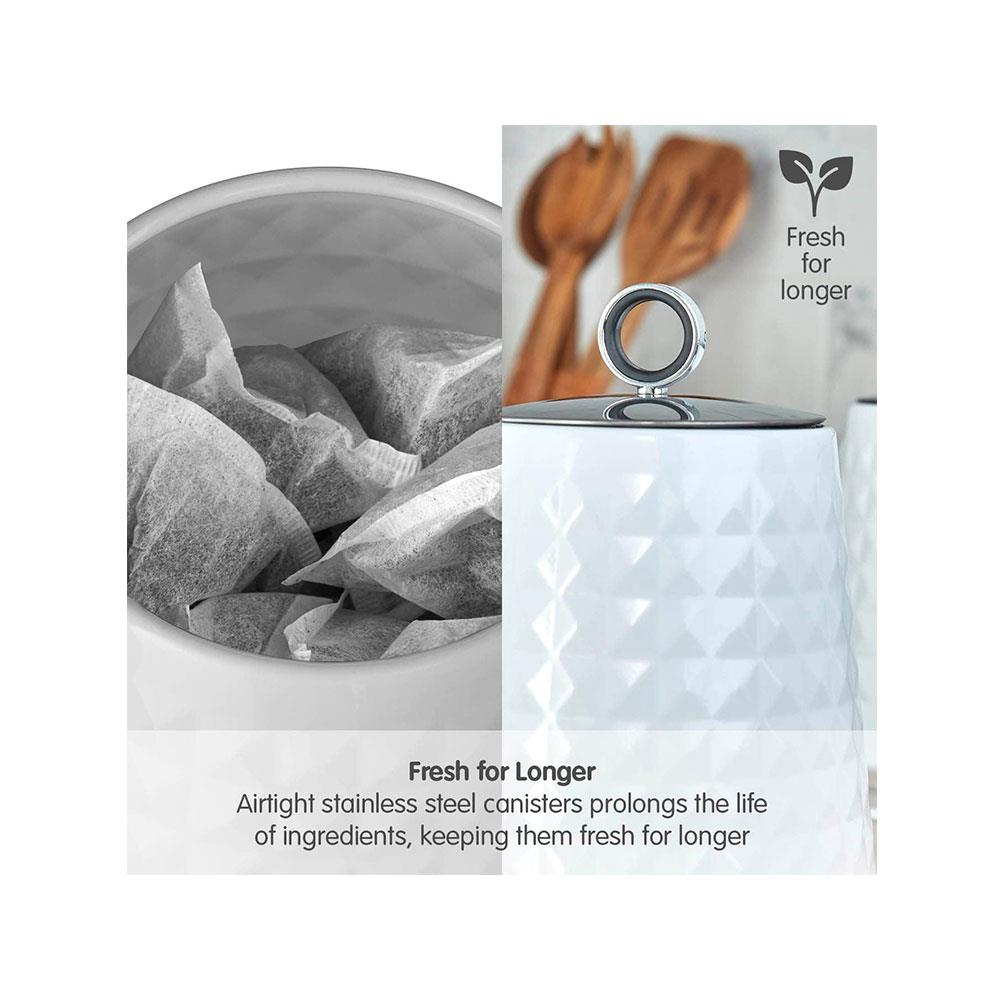 Morphy Richards Dimensions Kitchen Storage Canisters Set of 3 Stainless Steel Round - White