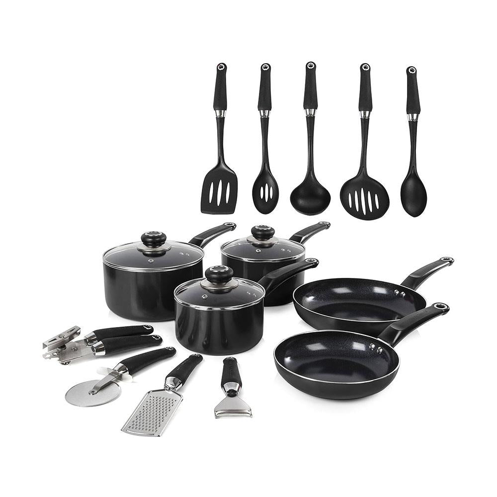 Morphy Richards Equip 14 Piece Cookware Set 3 Pots 2 Saucepans 9 Utensils Aluminium - Black
