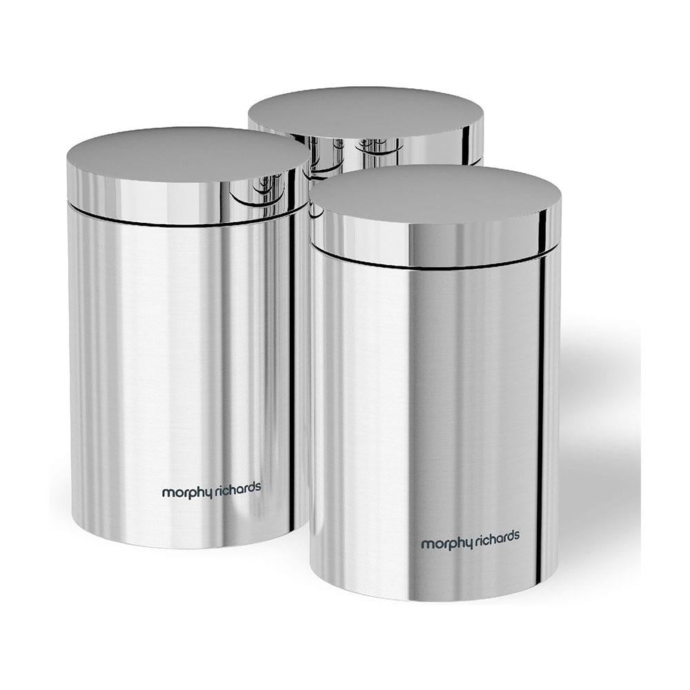 Morphy Richards Accents Kitchen Storage Canisters Set of 3 Stainless Steel Round - Silver