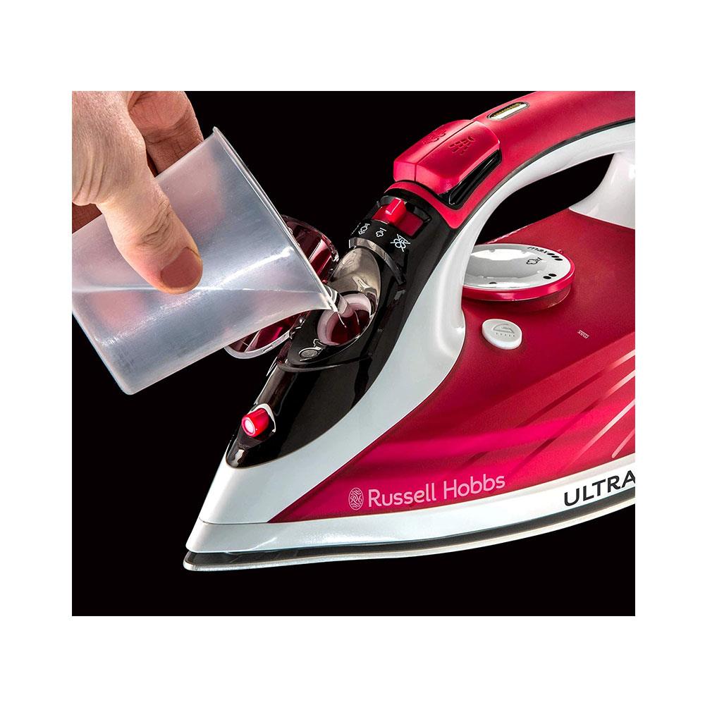 Russell Hobbs Ultra Steam Pro Iron Ceramic Non-Stick Soleplate 2600W 320ml Water Tank - White & Red