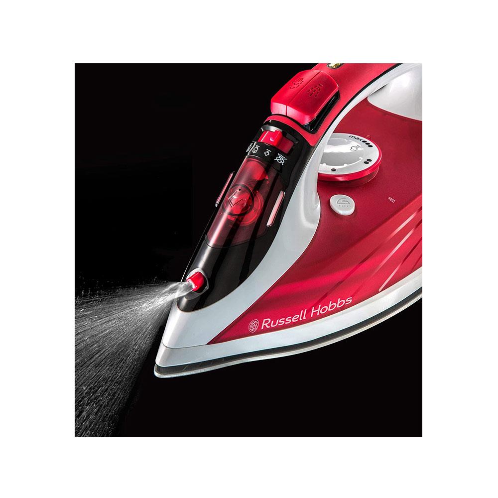 Russell Hobbs Ultra Steam Pro Iron Ceramic Non-Stick Soleplate 2600W 320ml Water Tank - White & Red