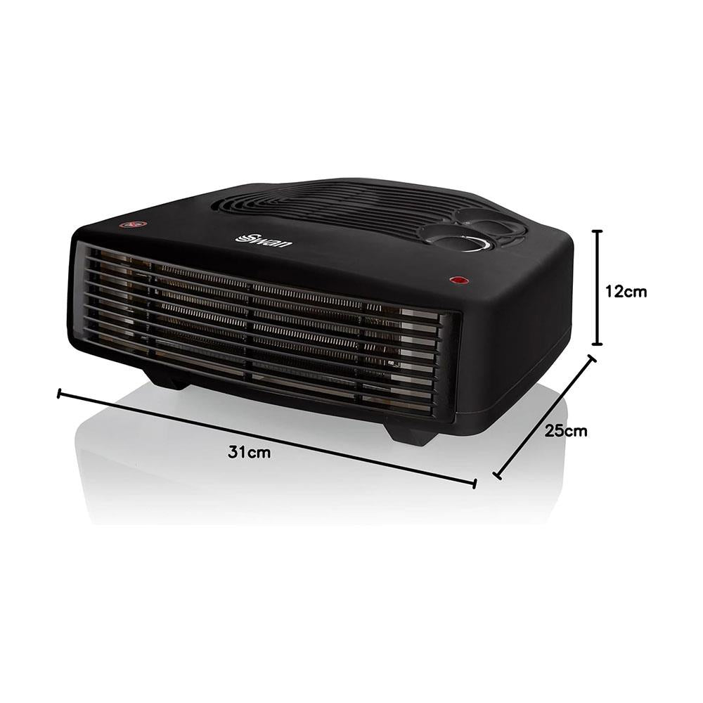 Swan Horizontal Fan Heater 3000W With 2 Heat Settings Adjustable Thermostat Overheating Protection - Black