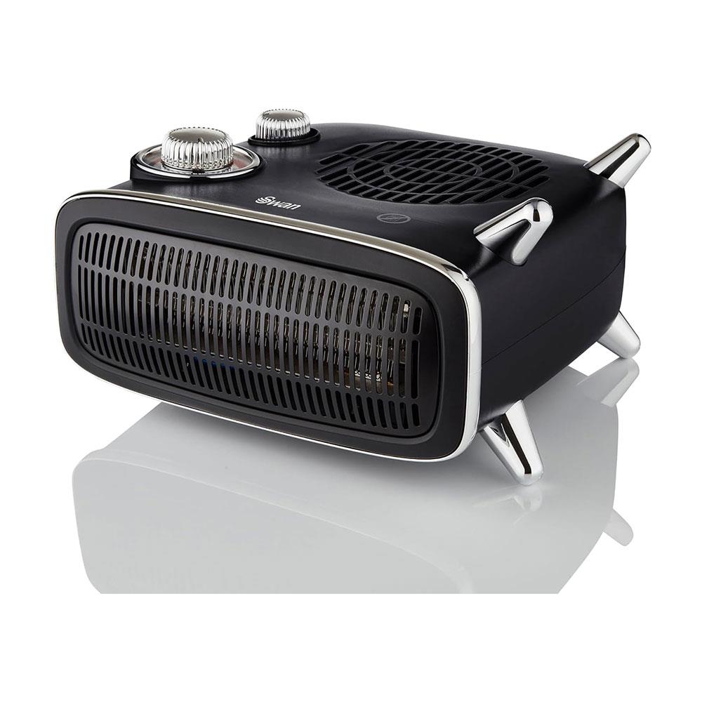 Swan Vertical Fan Heater With 2 Heat Settings Adjustable Thermostat 2000W - Black & Chrome