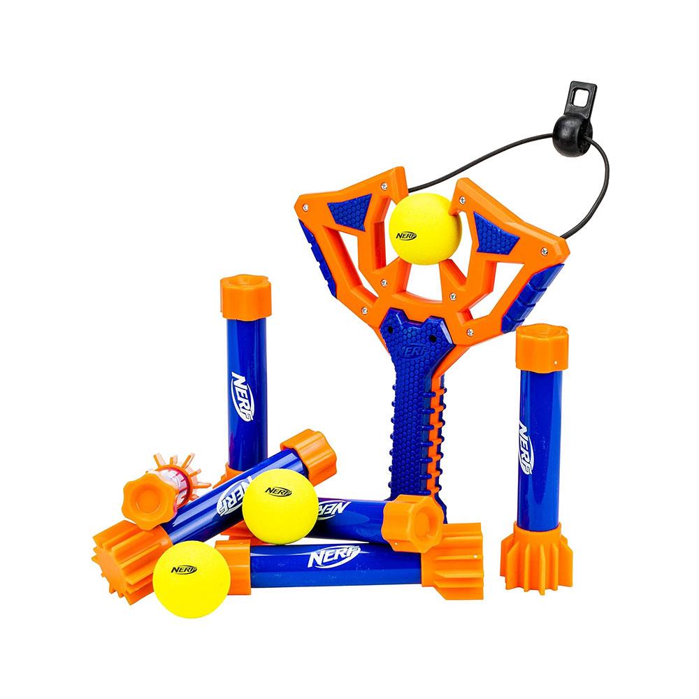 Nerf Slingshot Challenge Game Set With 1 Slingshot Balls 3 Nerf Foam Balls 6 Target Pins - Multicolour