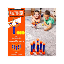 Nerf Slingshot Challenge Game Set With 1 Slingshot Balls 3 Nerf Foam Balls 6 Target Pins - Multicolour