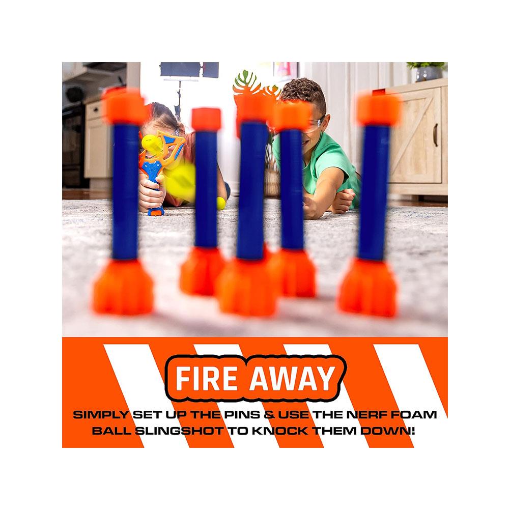 Nerf Slingshot Challenge Game Set With 1 Slingshot Balls 3 Nerf Foam Balls 6 Target Pins - Multicolour