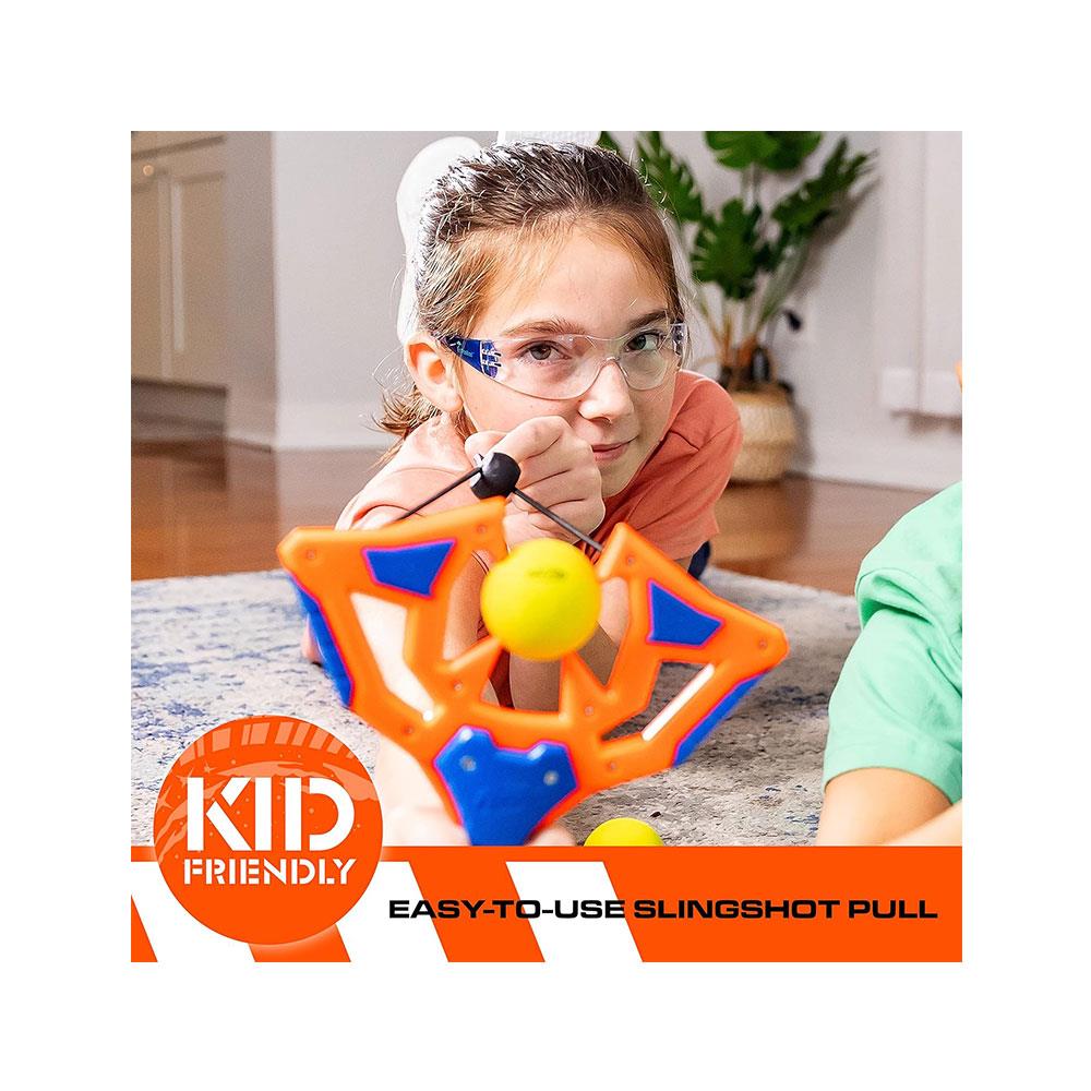 Nerf Slingshot Challenge Game Set With 1 Slingshot Balls 3 Nerf Foam Balls 6 Target Pins - Multicolour