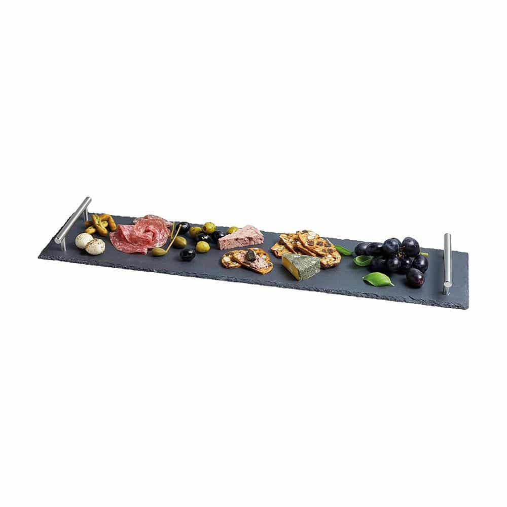 Artesa Appetiser Slate Serving Platter With Brushed Metal Handles Gift Box 60cm x 15cm - Grey Main image