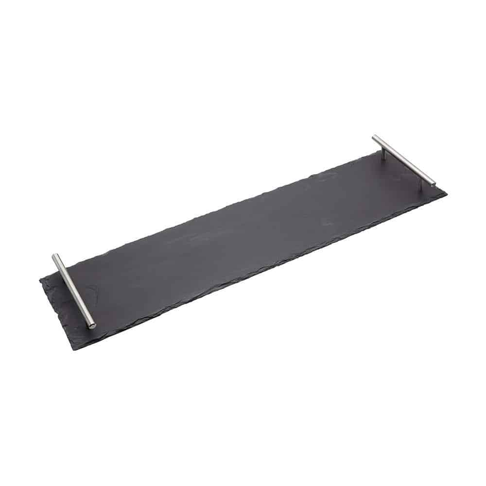 Artesa Appetiser Slate Serving Platter With Brushed Metal Handles Gift Box 60cm x 15cm - Grey