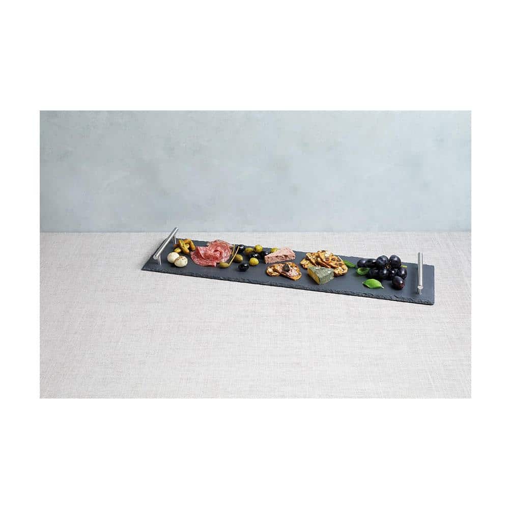 Artesa Appetiser Slate Serving Platter With Brushed Metal Handles Gift Box 60cm x 15cm - Grey