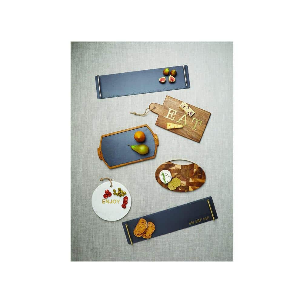 Artesa Appetiser Slate Serving Platter With Brushed Metal Handles Gift Box 60cm x 15cm - Grey