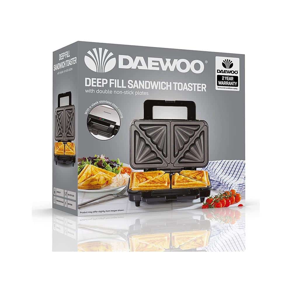Daewoo Deep Fill 4 Slice Sandwich Maker 900W - Silver/Black