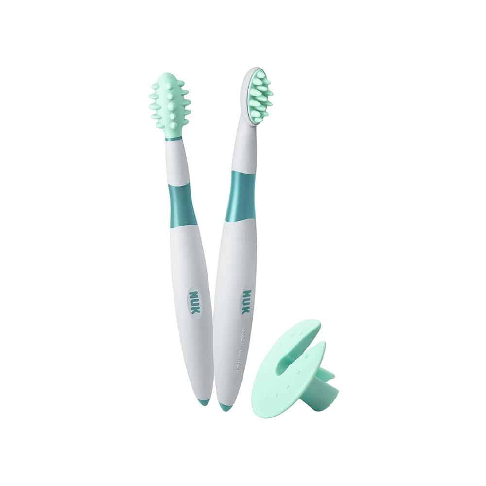 NUK Training Toothbrush Set Baby Dental Care Learning With Protective Ring 2 Pack - Multicolour Main image
