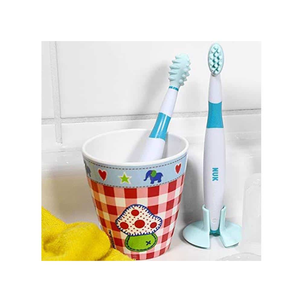 NUK Training Toothbrush Set Baby Dental Care Learning With Protective Ring 2 Pack - Multicolour