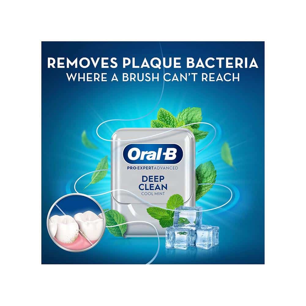Oral-B Pro-Expert Advanced Waxed Dental Floss Tape Deep Clean Removes Plaque Cool Mint Flavour 50m
