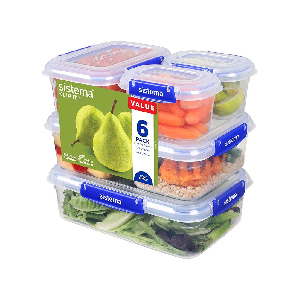Sistema Klip It Plus Essentials Food Storage Containers 2.2 Litres 1 Litres 400ml Assorted 6 Piece - Clear Main image