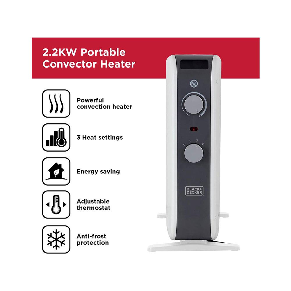 Black & Decker Portable Convection Heater 2200W 3 Heat Settings Adjustable Thermostat - White