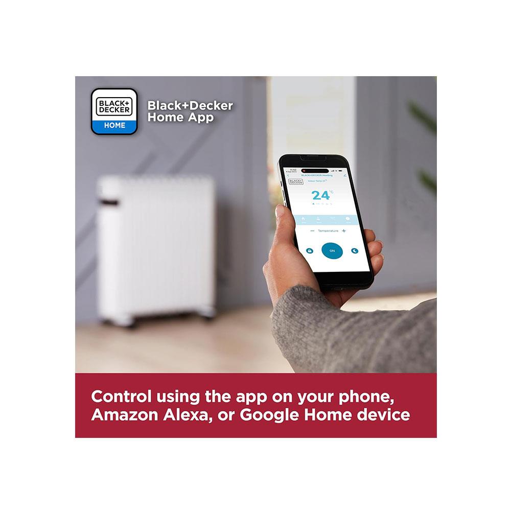 Black & Decker Smart Digital Oil Free Radiator With 3 Heat Settings Adjustable Thermostat 24H Timer 1500W - White