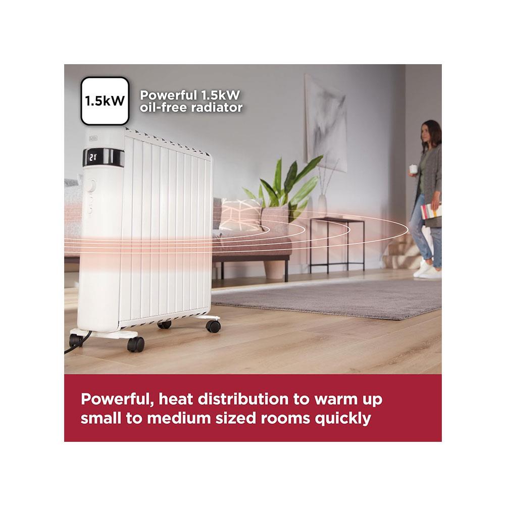 Black & Decker Smart Digital Oil Free Radiator With 3 Heat Settings Adjustable Thermostat 24H Timer 1500W - White
