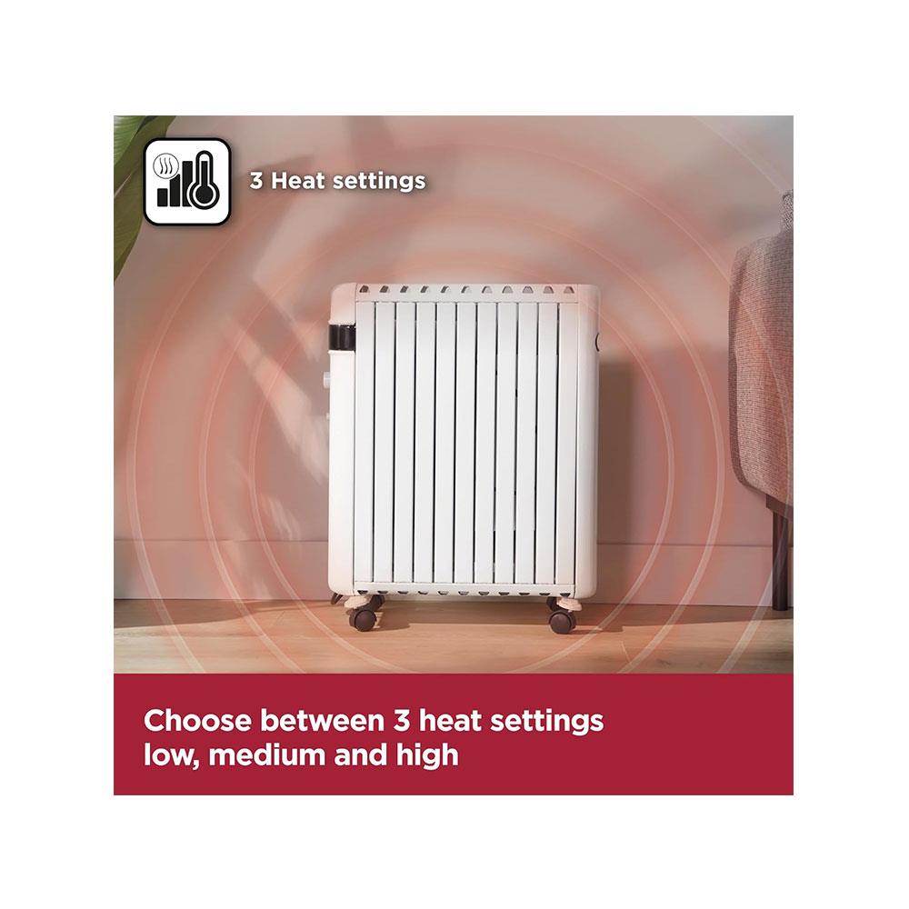 Black & Decker Smart Digital Oil Free Radiator With 3 Heat Settings Adjustable Thermostat 24H Timer 1500W - White