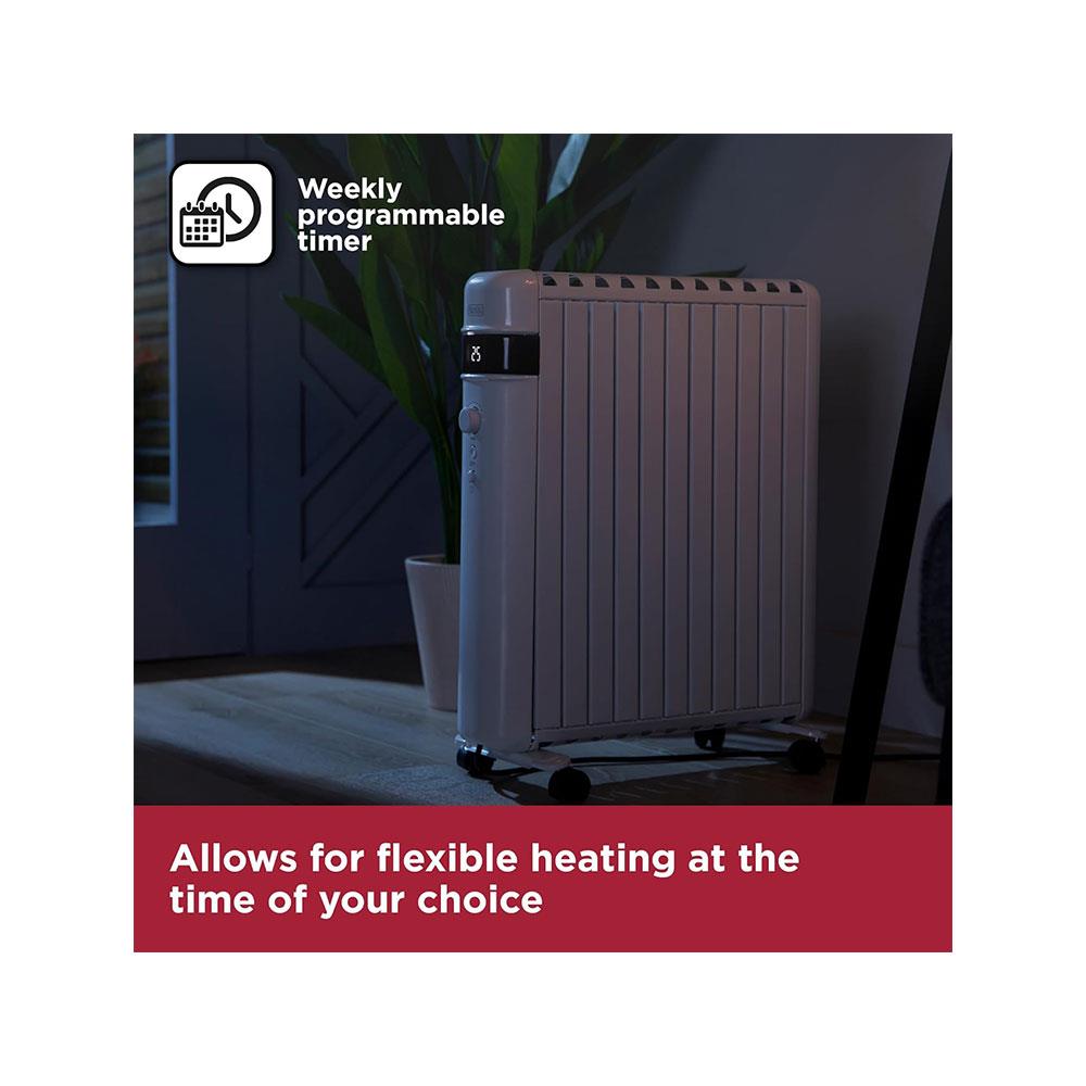 Black & Decker Smart Digital Oil Free Radiator With 3 Heat Settings Adjustable Thermostat 24H Timer 1500W - White