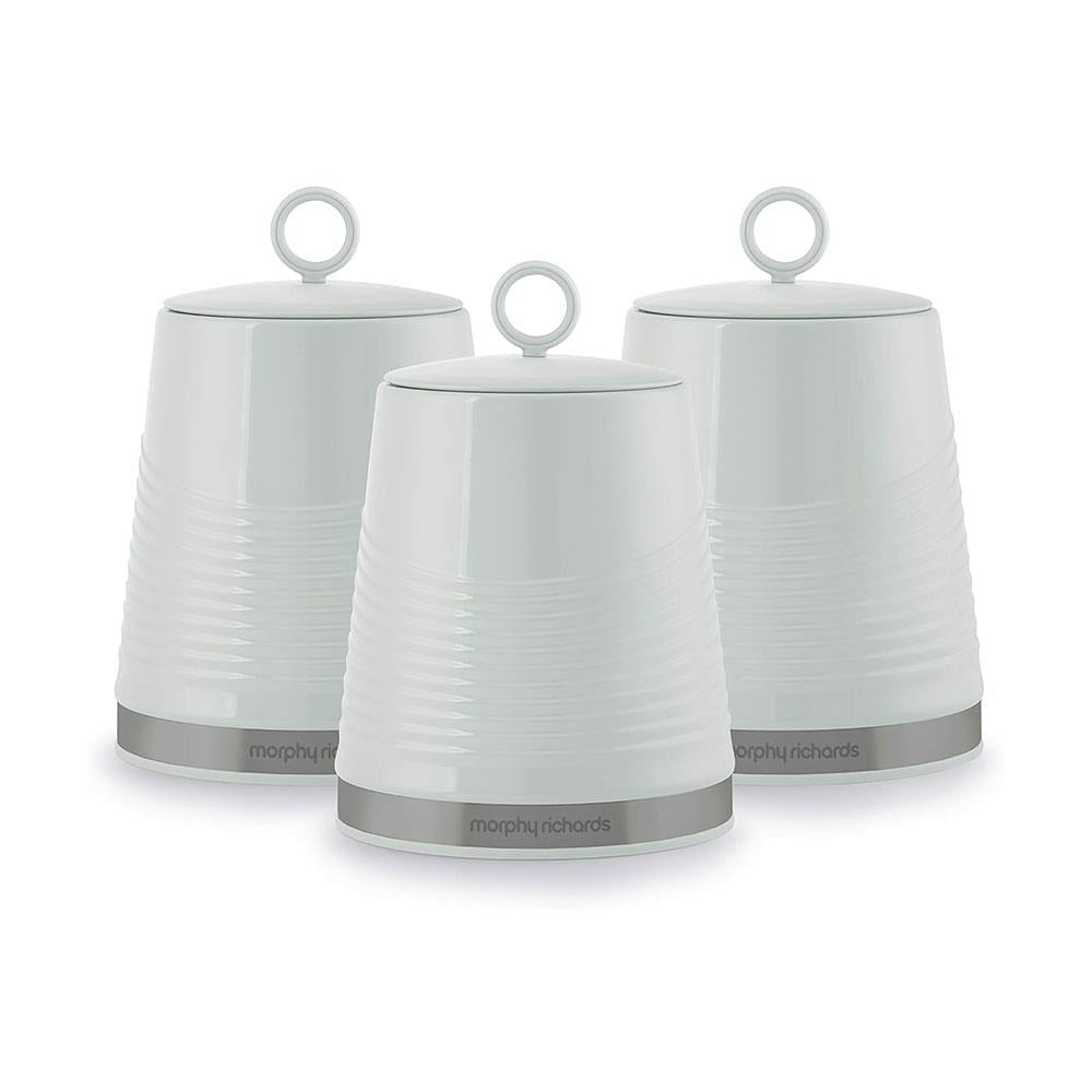 Morphy Richards Dune Tea Coffee Sugar Canisters Set of 3 Polished Stainless Steel - Sage Green Main image