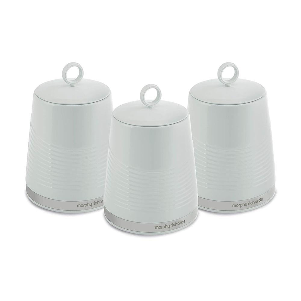 Morphy Richards Dune Tea Coffee Sugar Canisters Set of 3 Polished Stainless Steel - Sage Green